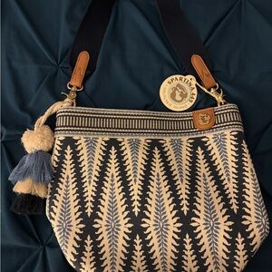 Spartina 449 Black and Cream Leaf Crossbody Bag